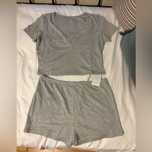 XL Cropped Grey Pajama Set